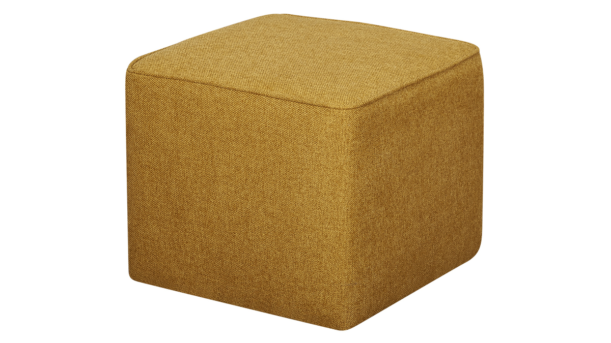 Pouf design carr en tissu jaune cumin PAVE