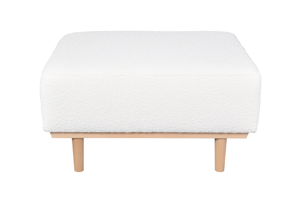 Pouf module de canap scandinave en tissu effet laine boucle cru et bois clair MORRIS