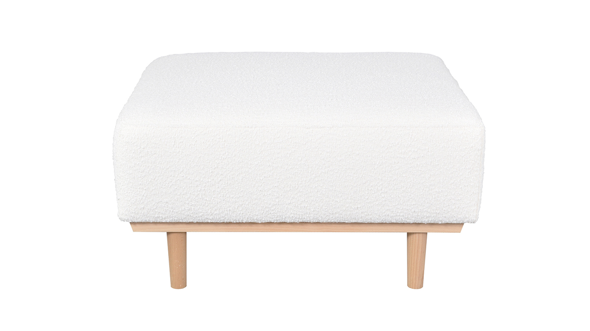 Pouf module de canap scandinave en tissu effet laine boucle cru et bois clair MORRIS