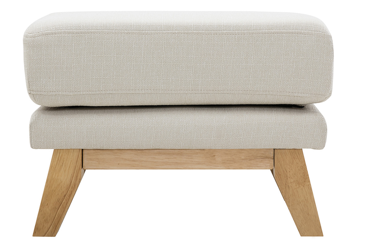 Pouf repose-pieds dhoussable scandinave en tissu beige et bois clair OSLO