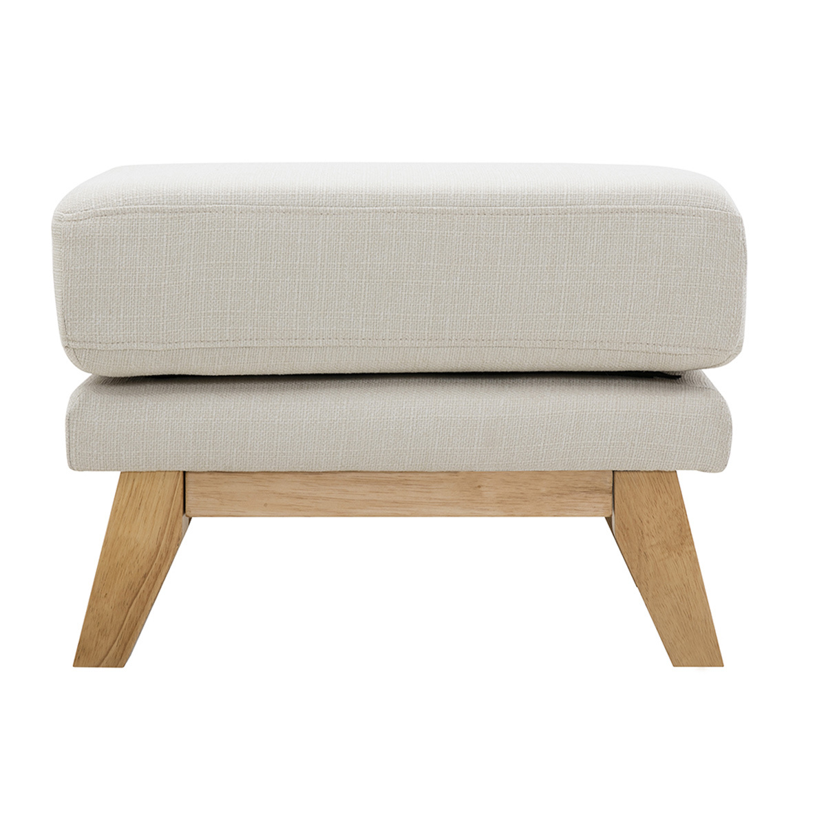 Pouf repose-pieds déhoussable scandinave en tissu beige et bois clair OSLO