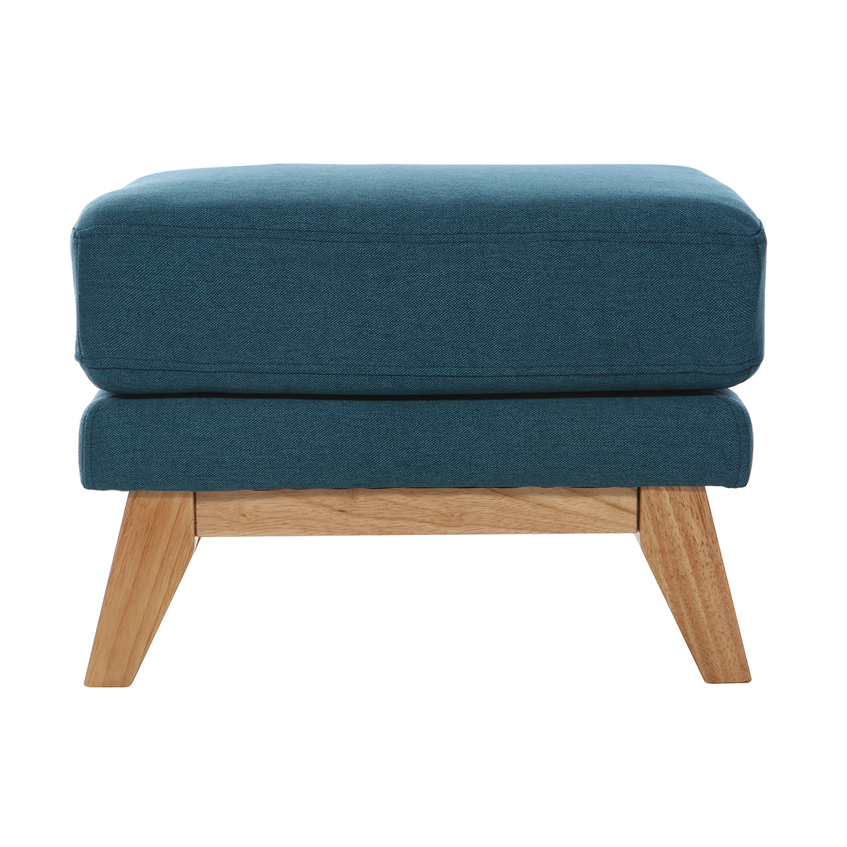 Pouf repose-pieds déhoussable scandinave en tissu bleu canard et bois clair OSLO