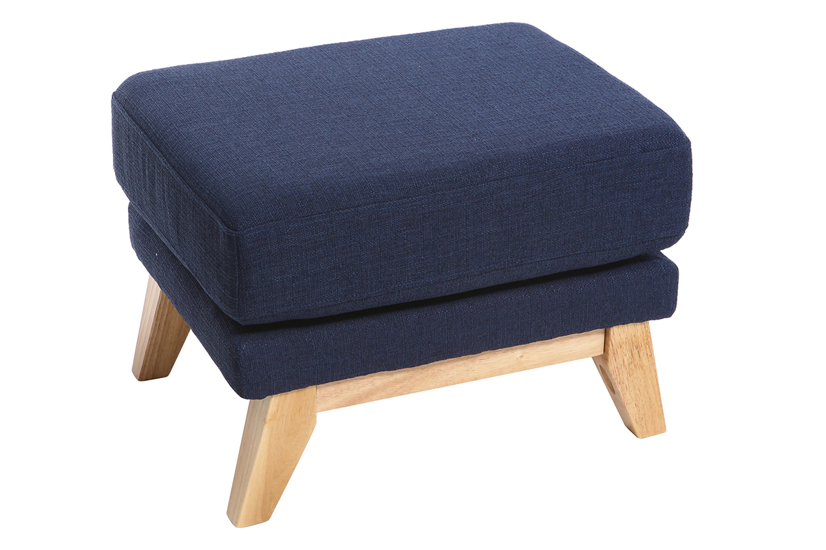 Pouf repose-pieds dhoussable scandinave en tissu bleu fonc et bois clair OSLO