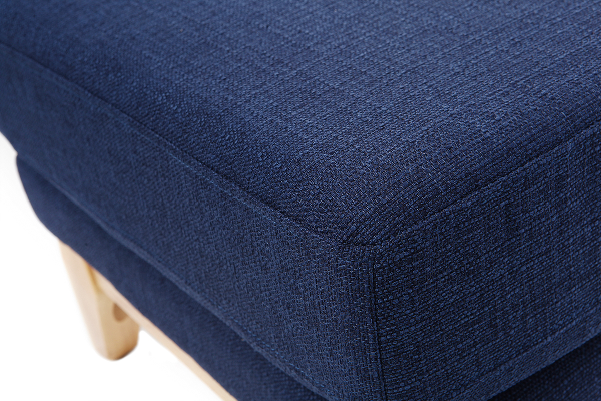 Pouf repose-pieds dhoussable scandinave en tissu bleu fonc et bois clair OSLO