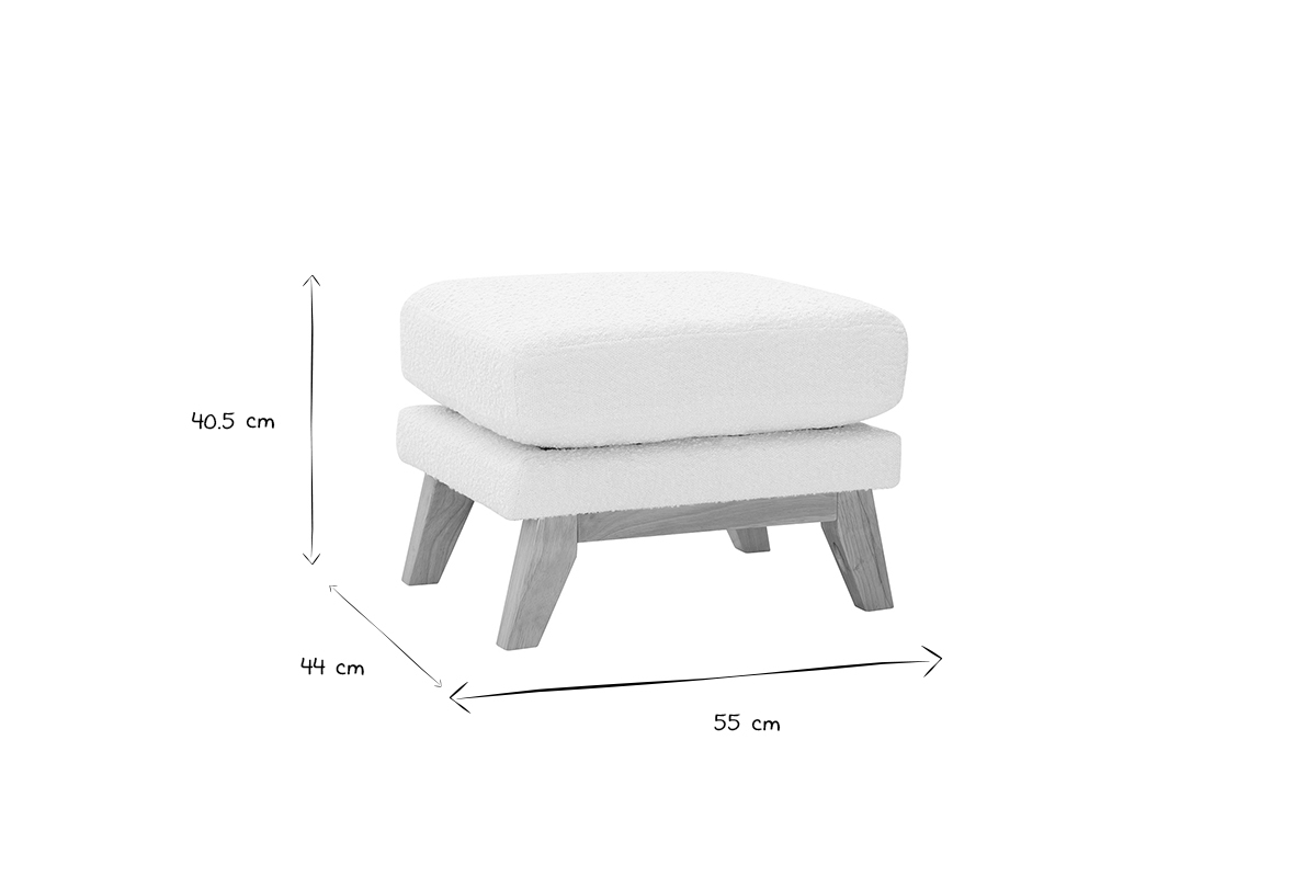 Pouf repose-pieds dhoussable scandinave en tissu effet laine boucle blanc cass et bois clair OSLO