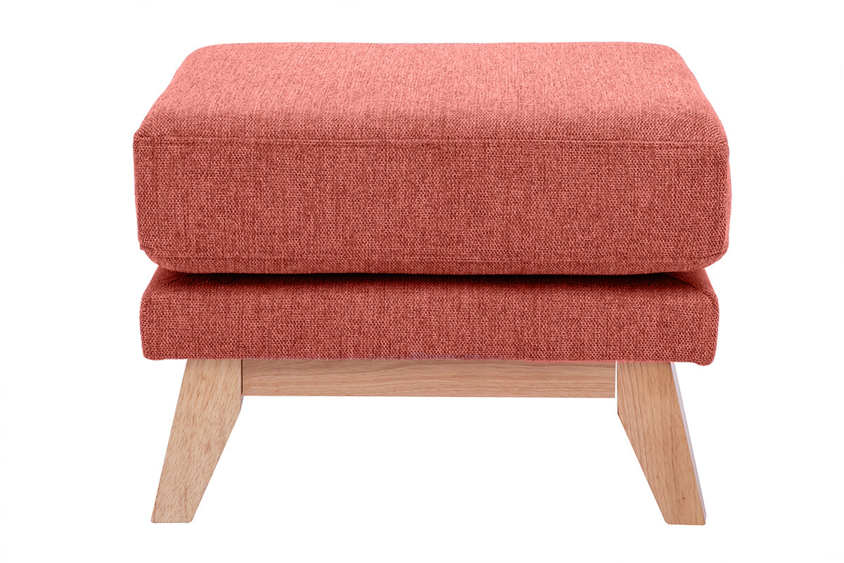 Pouf repose-pieds dhoussable scandinave en tissu effet velours textur terracotta et bois clair OSLO