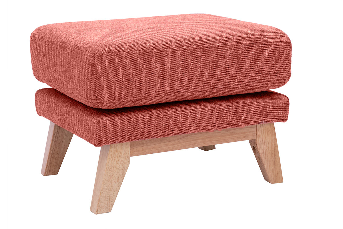 Pouf repose-pieds dhoussable scandinave en tissu effet velours textur terracotta et bois clair OSLO