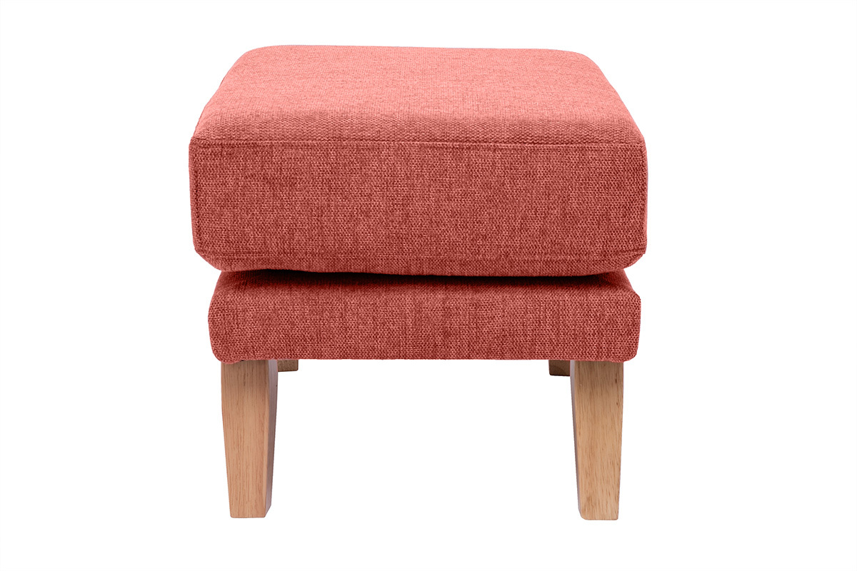 Pouf repose-pieds dhoussable scandinave en tissu effet velours textur terracotta et bois clair OSLO