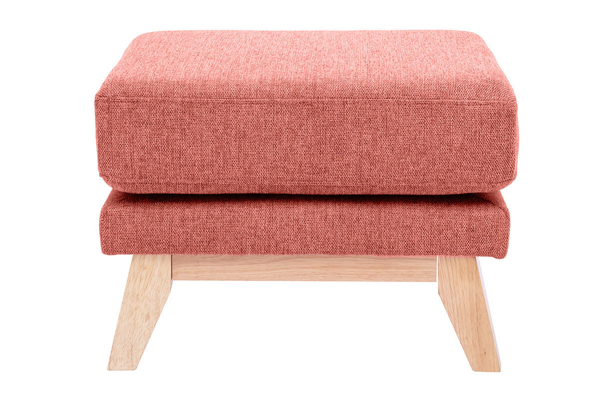 Pouf repose-pieds dhoussable scandinave en tissu effet velours textur terracotta et bois clair OSLO