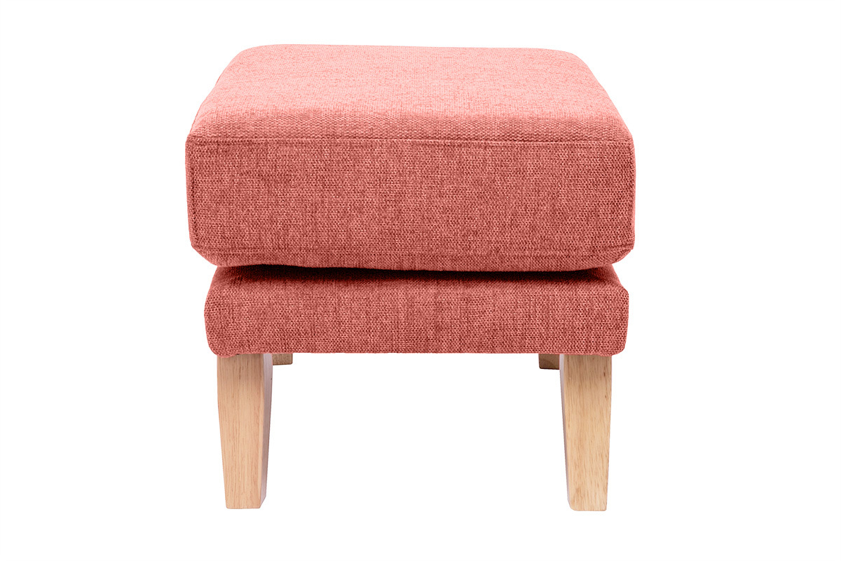 Pouf repose-pieds dhoussable scandinave en tissu effet velours textur terracotta et bois clair OSLO