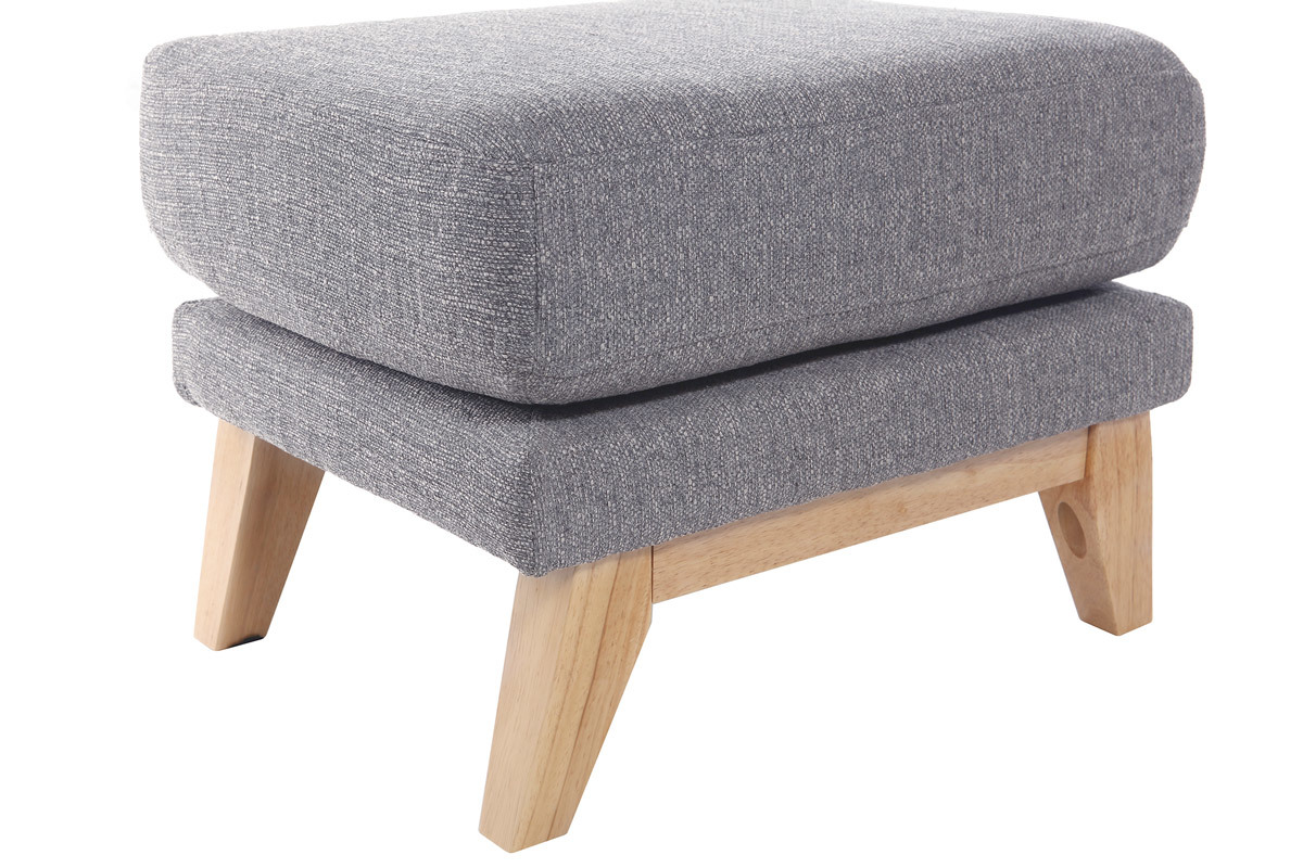 Pouf repose-pieds dhoussable scandinave en tissu gris clair et bois clair OSLO