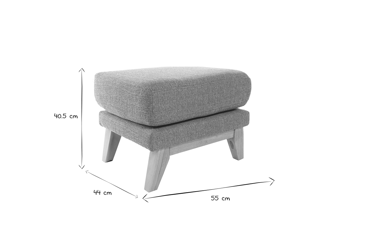 Pouf repose-pieds dhoussable scandinave en tissu gris clair et bois clair OSLO