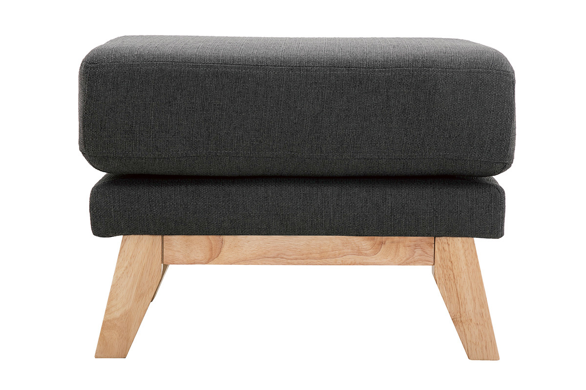 Pouf repose-pieds dhoussable scandinave en tissu gris fonc et bois clair OSLO