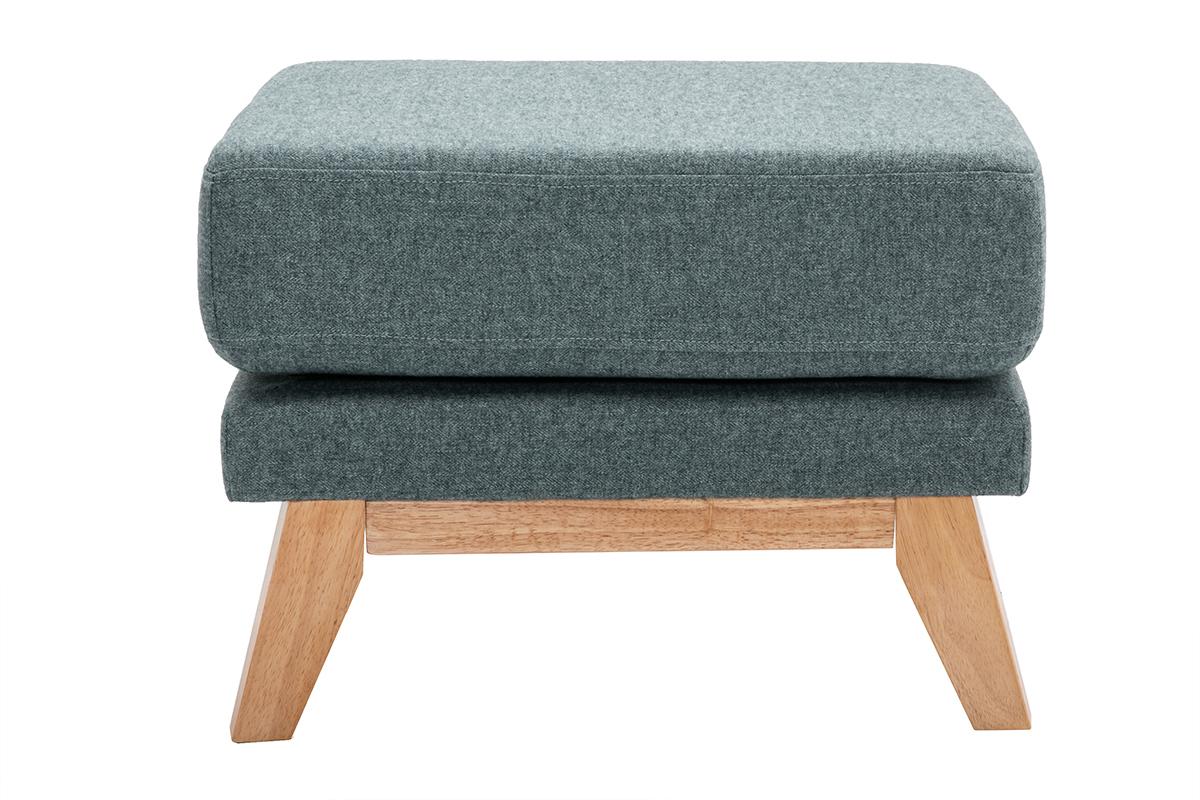 Pouf repose-pieds dhoussable scandinave en tissu vert de gris et bois clair OSLO