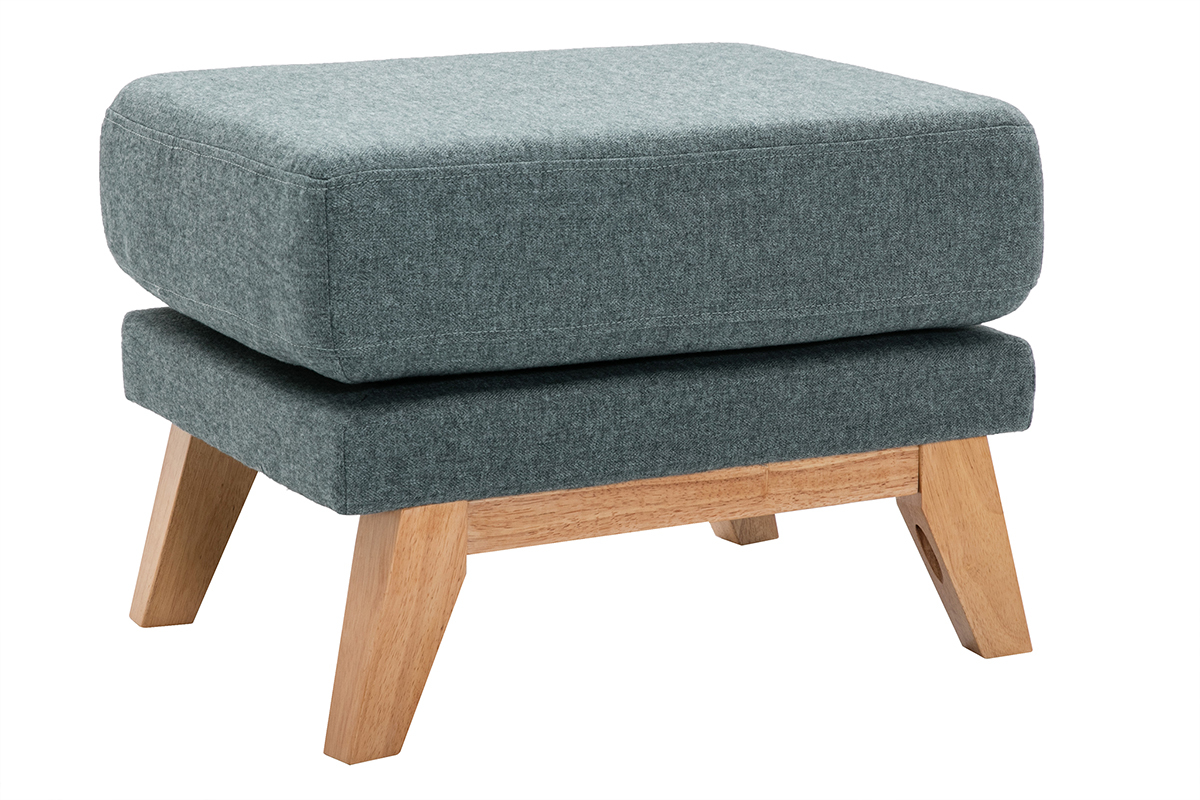 Pouf repose-pieds dhoussable scandinave en tissu vert de gris et bois clair OSLO