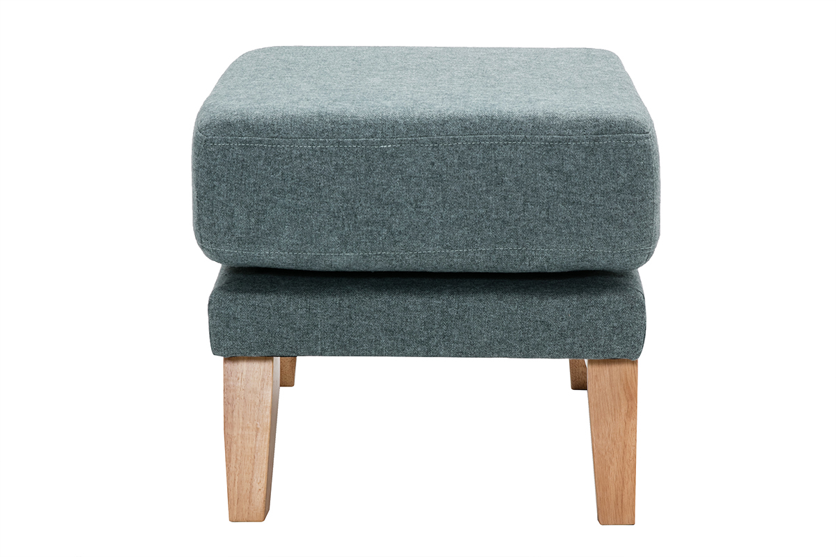 Pouf repose-pieds dhoussable scandinave en tissu vert de gris et bois clair OSLO