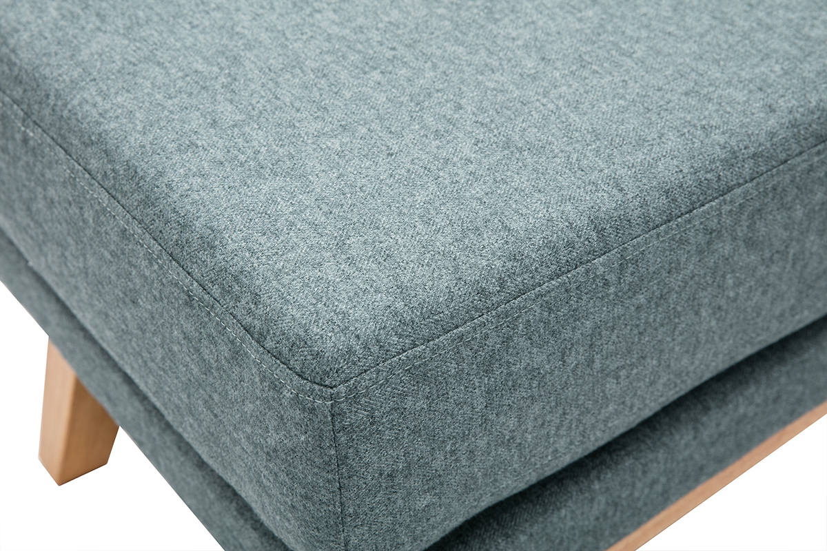 Pouf repose-pieds dhoussable scandinave en tissu vert de gris et bois clair OSLO