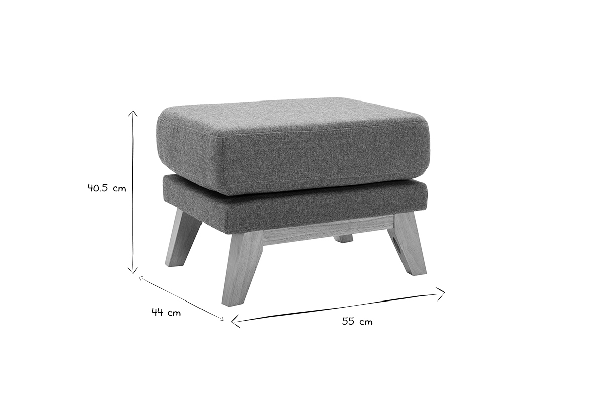 Pouf repose-pieds dhoussable scandinave en tissu vert de gris et bois clair OSLO