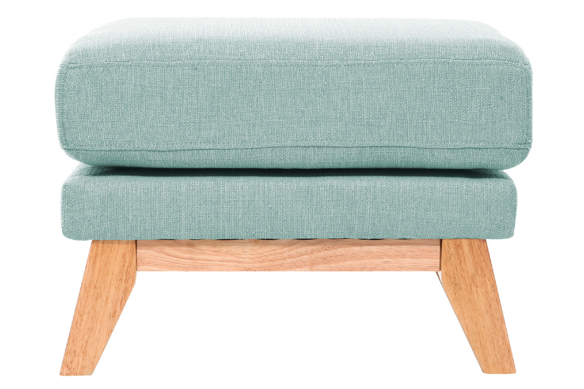 Pouf repose-pieds dhoussable scandinave en tissu vert lagon et bois clair OSLO