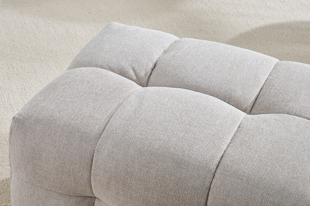 Pouf repose-pieds design en tissu effet velours textur beige CORTO