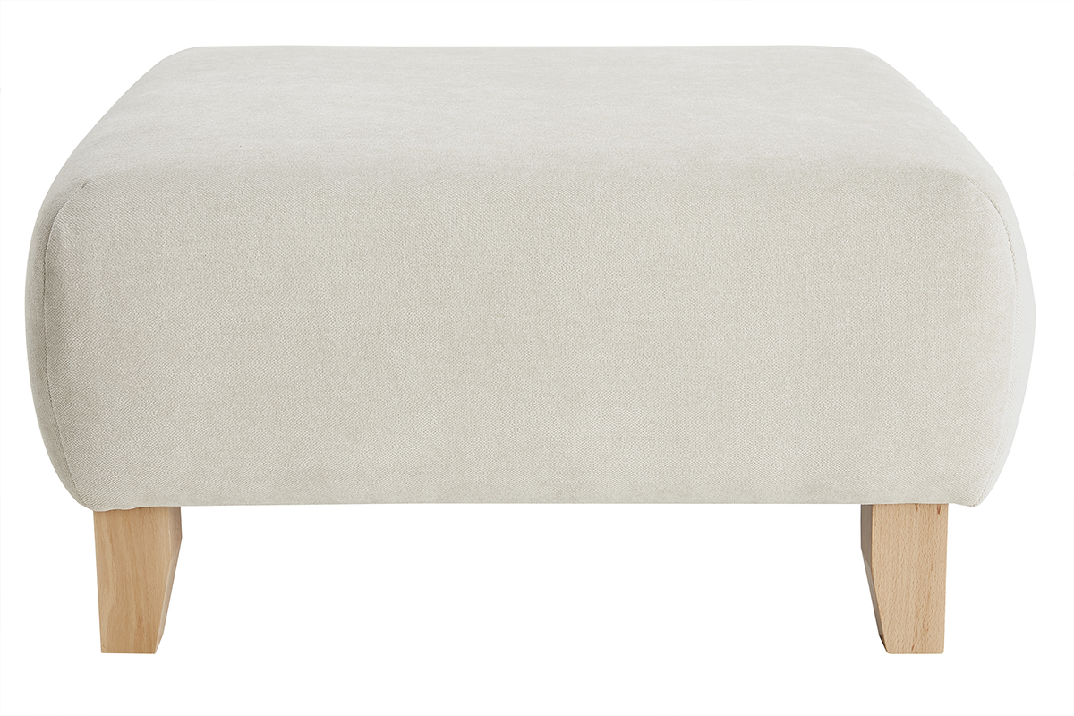 Pouf repose-pieds en tissu effet velours textur beige et bois clair massif L75 cm ODEON