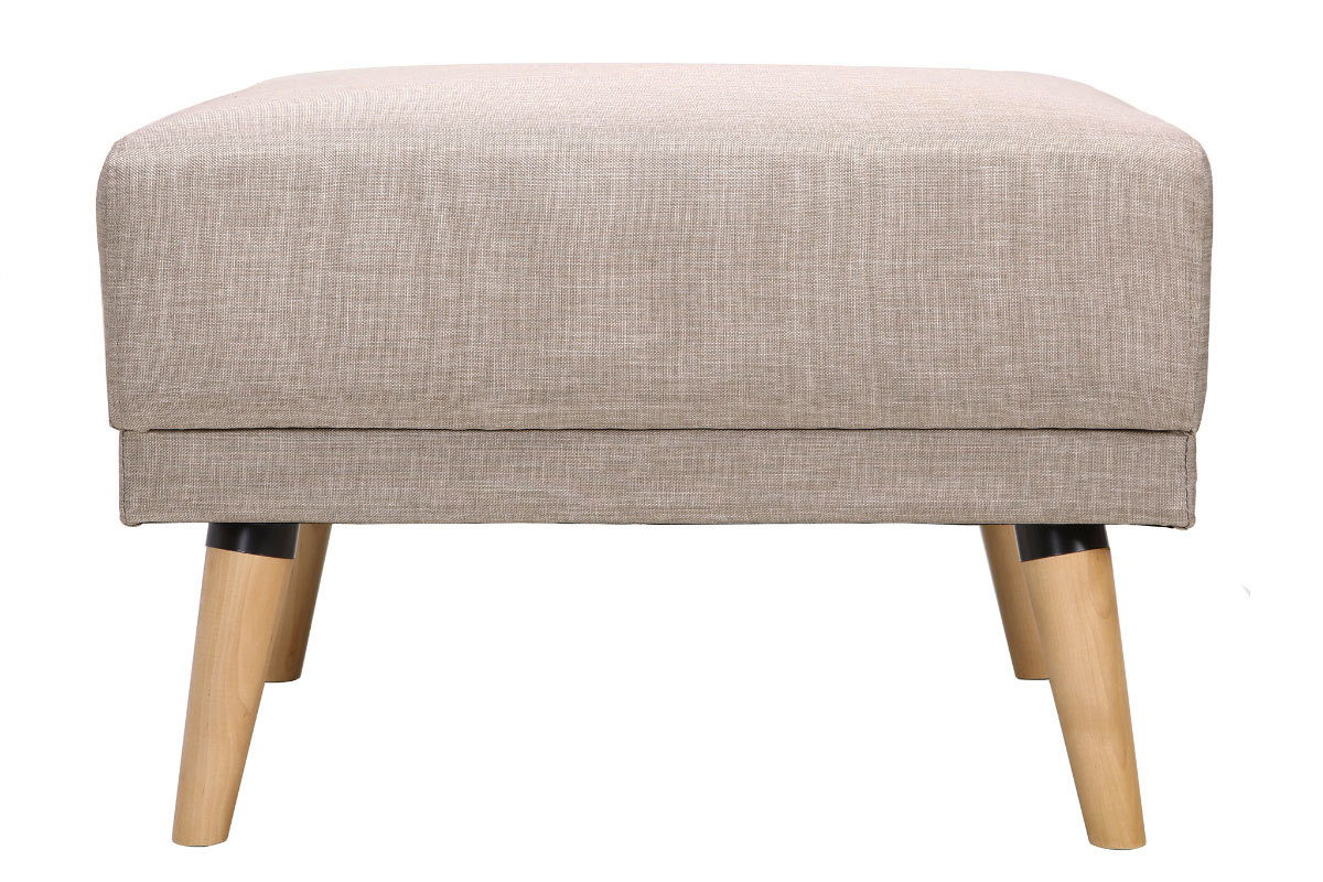 Pouf repose-pieds scandinave en tissu beige et bois clair ULLA