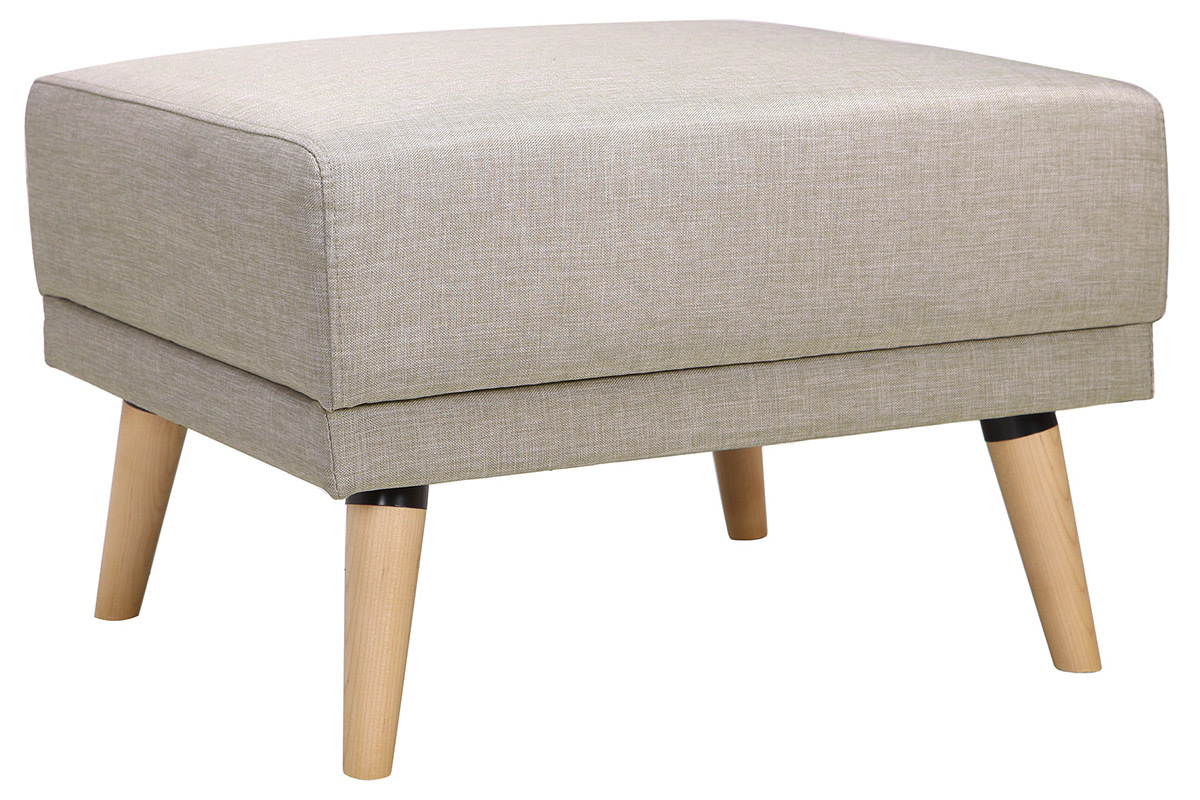 Pouf repose-pieds scandinave en tissu beige et bois clair ULLA