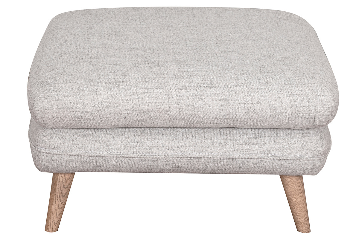 Pouf repose-pieds scandinave en tissu gris clair et bois clair CREEP