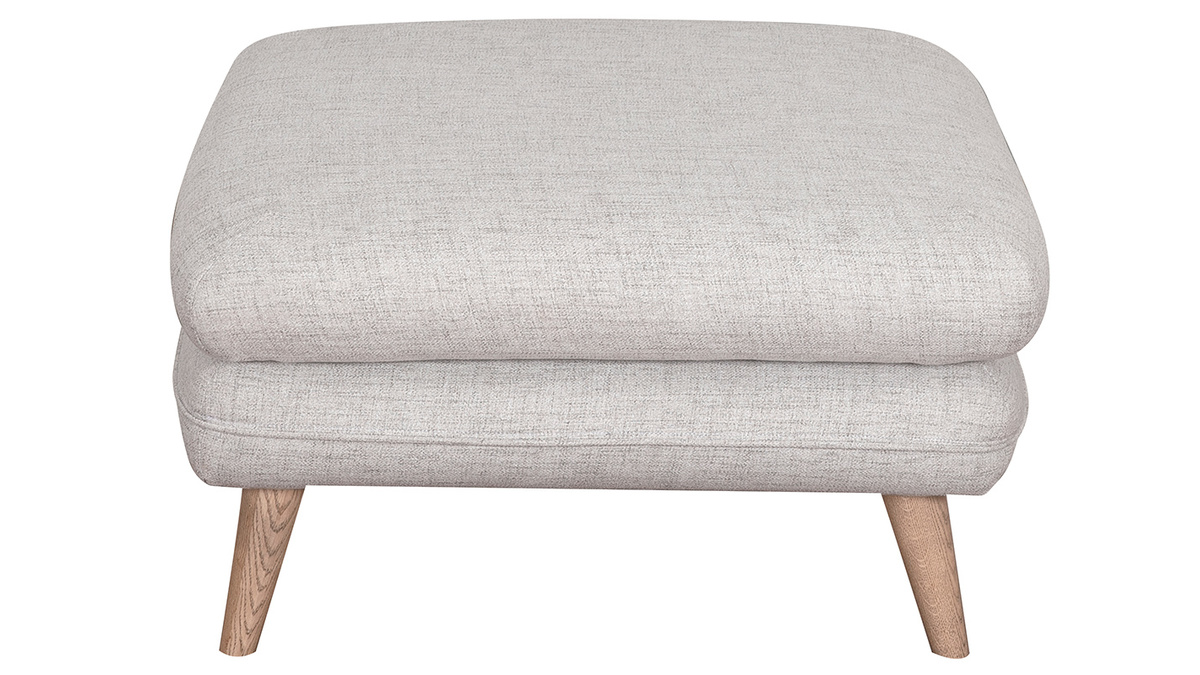 Pouf repose-pieds scandinave en tissu gris clair et bois clair CREEP