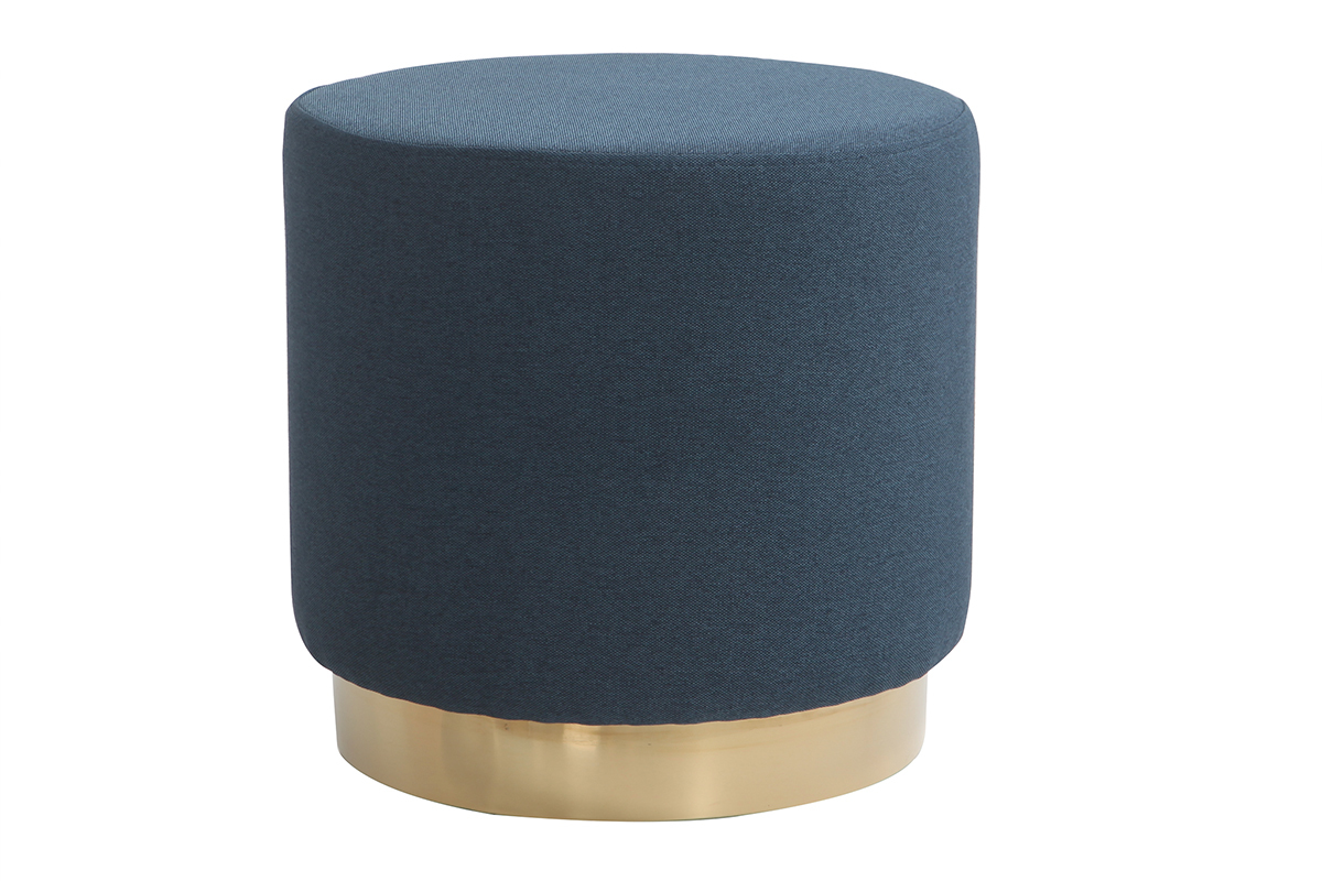 Pouf rond en tissu bleu et mtal dor BETTY