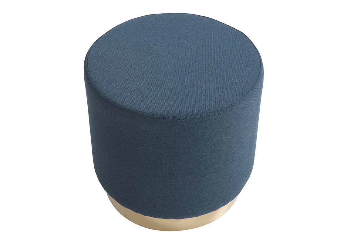 Pouf rond en tissu bleu et mtal dor BETTY