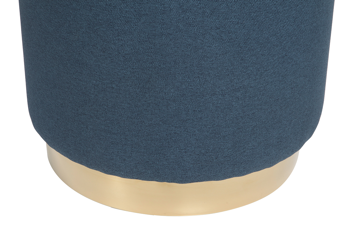 Pouf rond en tissu bleu et mtal dor BETTY