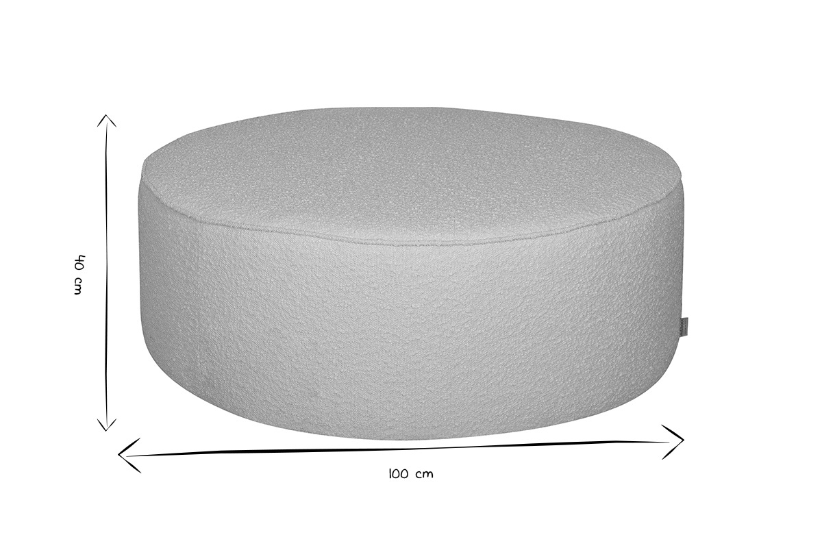 Pouf rond en tissu effet laine boucle blanc D100 cm SIMON