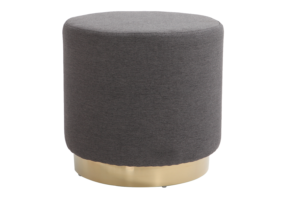 Pouf rond en tissu gris et mtal dor BETTY