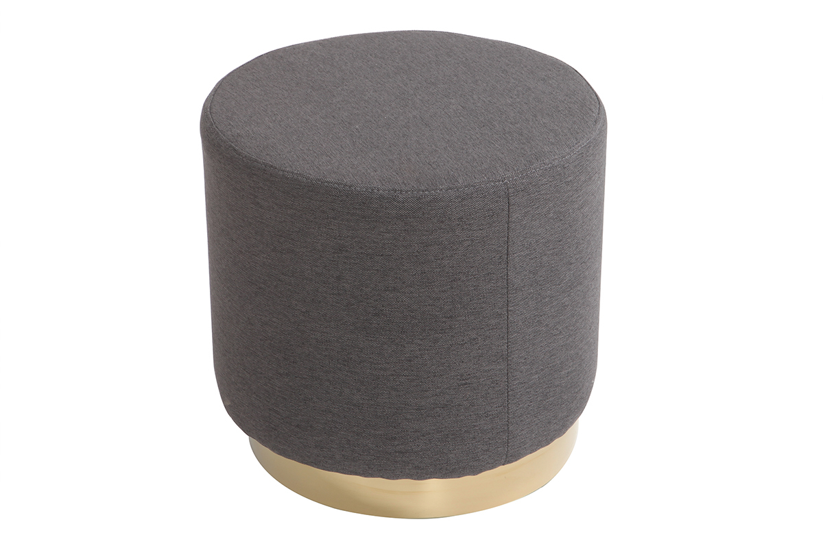 Pouf rond en tissu gris et mtal dor BETTY