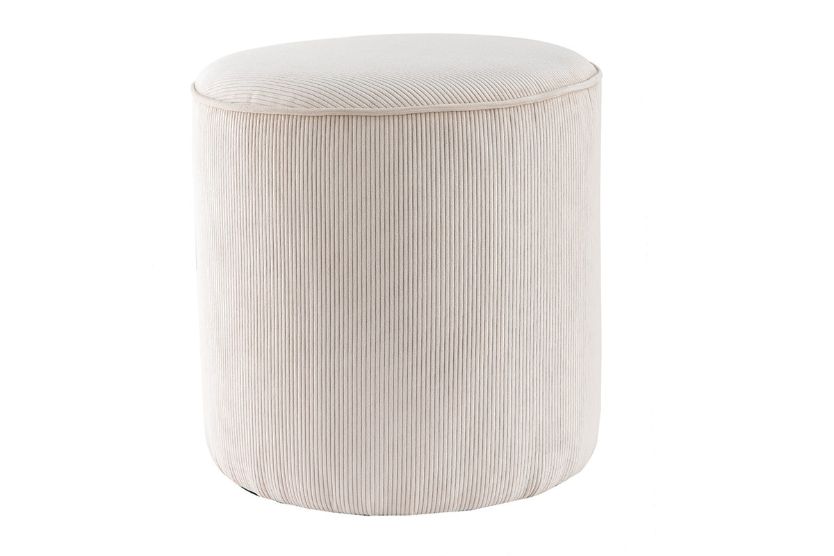 Pouf rond en tissu velours ctel cru D40 cm LOUIS