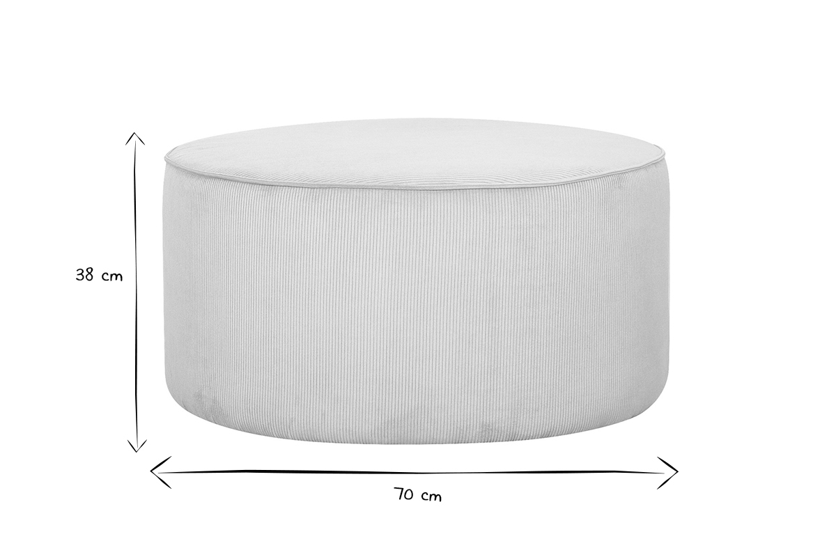 Pouf rond en tissu velours ctel cru D70 cm LOUIS