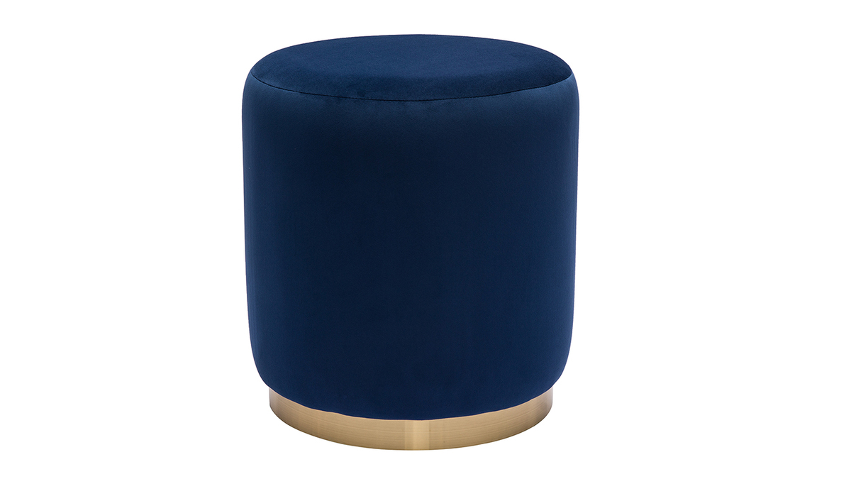 Pouf rond en velours bleu marine et mtal dor D40 cm AMAYA