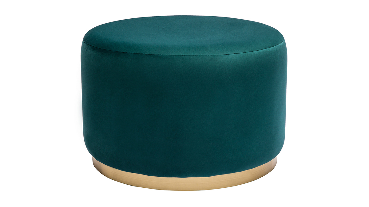 Pouf rond en velours bleu ptrole et mtal dor D54 cm AMAYA