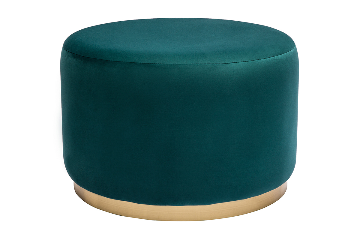 Pouf rond en velours bleu ptrole et mtal dor D54 cm AMAYA