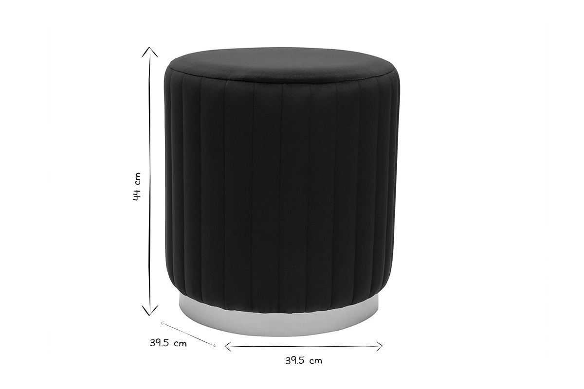 Pouf rond en velours noir et mtal dor D40 cm DONA