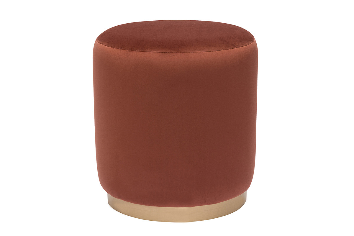 Pouf rond en velours rouge tomette et mtal dor D40 cm AMAYA