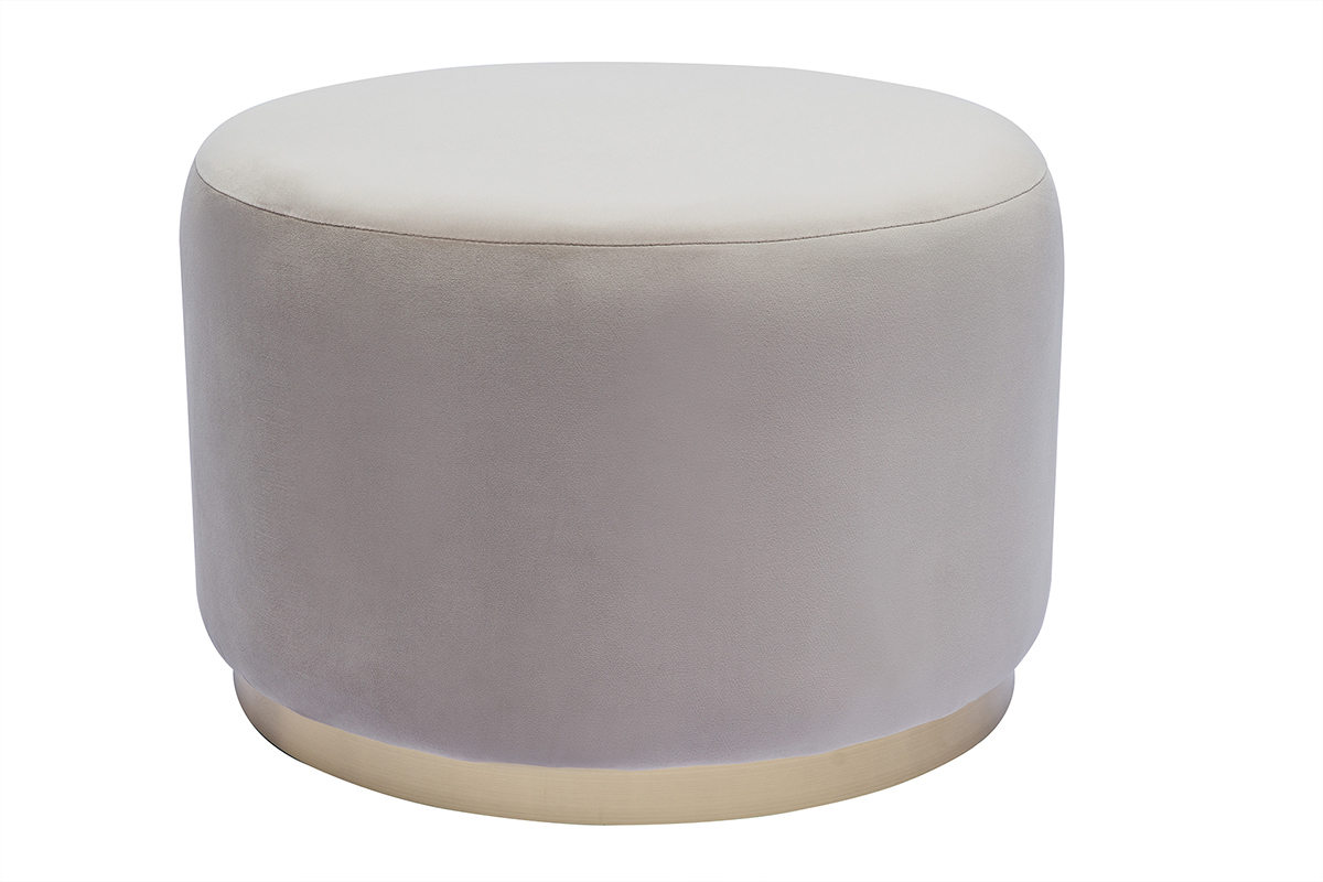 Pouf rond en velours taupe et mtal dor D54 cm AMAYA