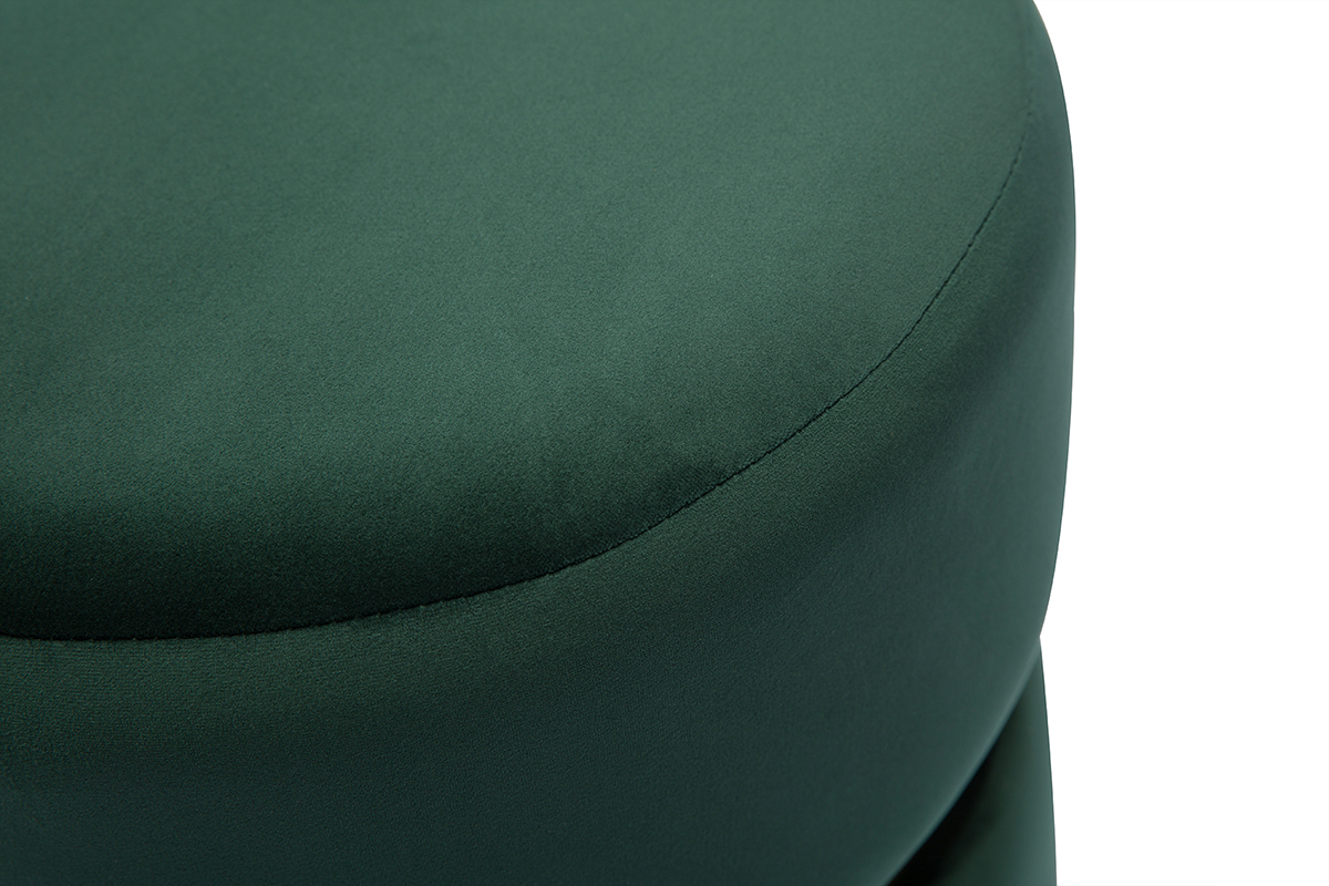 Pouf rond en velours vert fonc et mtal dor D40 cm JOY