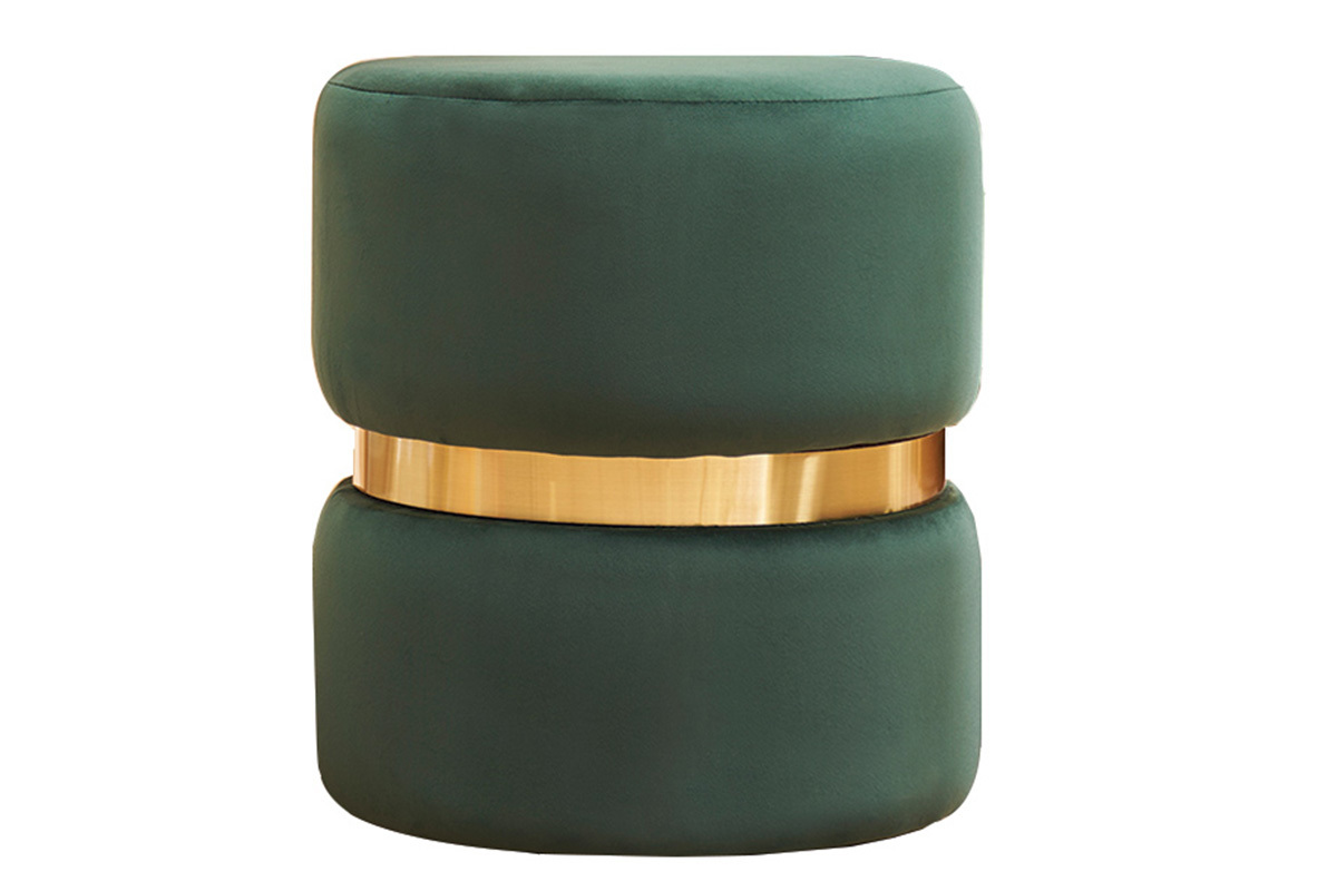 Pouf rond en velours vert fonc et mtal dor D40 cm JOY