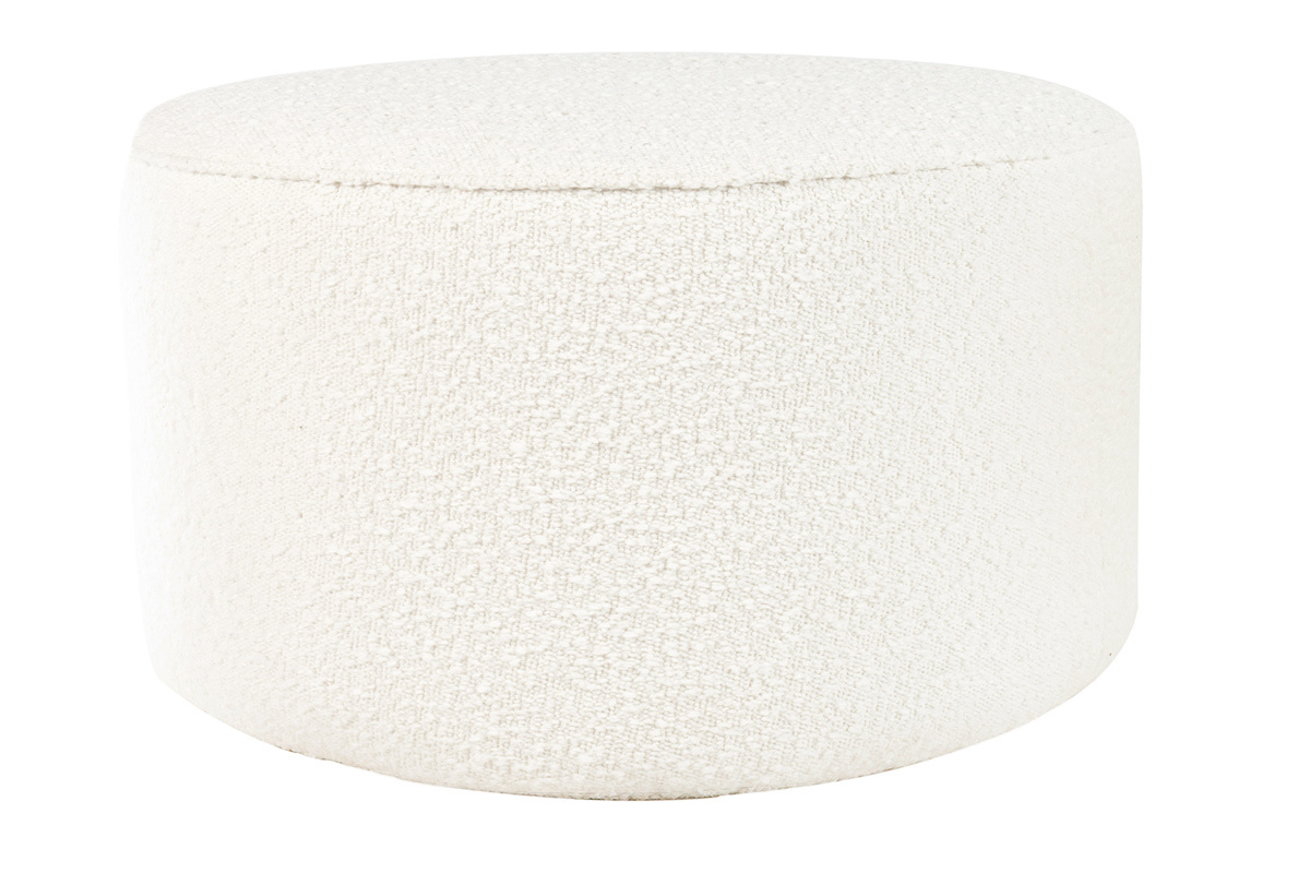 Pouf rond scandinave en tissu effet laine boucle blanc cass D70 cm MERIBEL