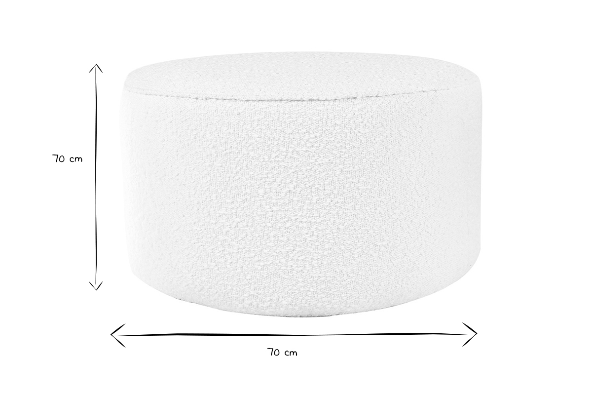 Pouf rond scandinave en tissu effet laine boucle blanc cass D70 cm MERIBEL