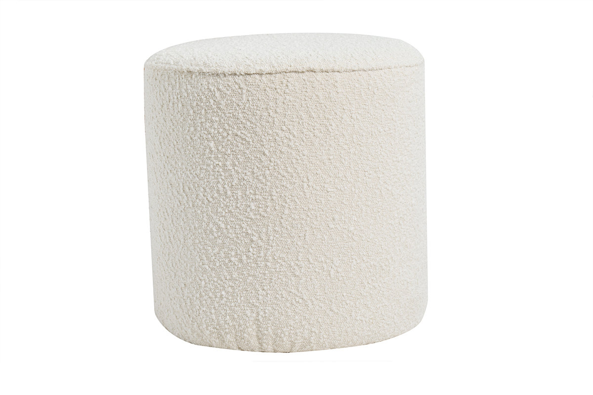 Pouf scandinave rond en tissu effet laine boucle blanc cass D40 cm MERIBEL