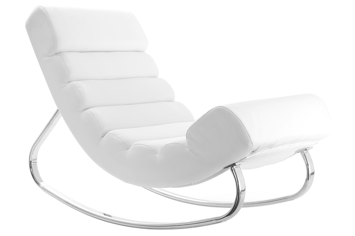 Rocking chair design blanc et acier chrom TAYLOR