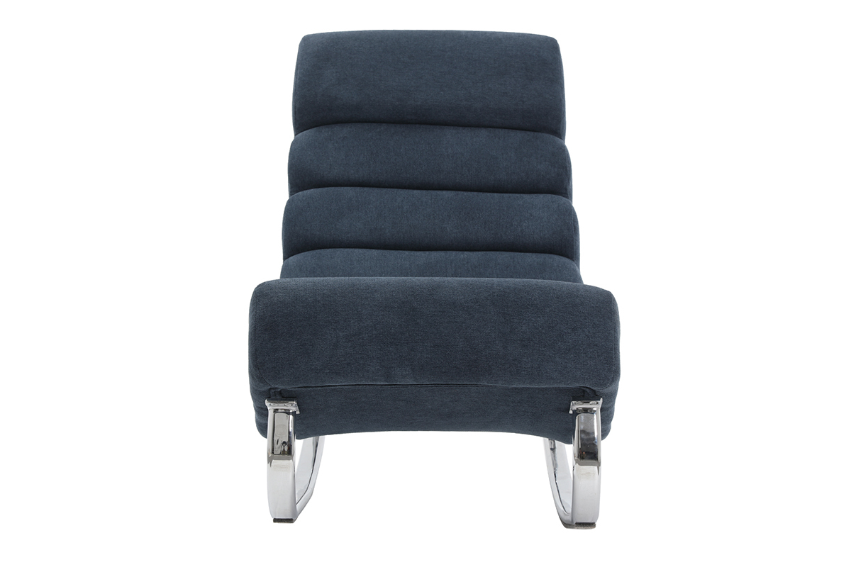 Rocking chair design en tissu effet velours bleu et acier chrom TAYLOR